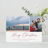 Red Script Merry Christmas-fotokaart Feestdagenkaart (Staand voorkant)