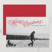 Red Script Merry Kerstbedekking Holiday Kaart (Voorkant / Achterkant)