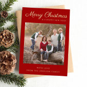 Red Script Photo Christmas Gold Foil Holiday Kaart