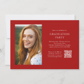 Red Script QR Code 3 Photo Graduation Party Kaart (Achterkant)