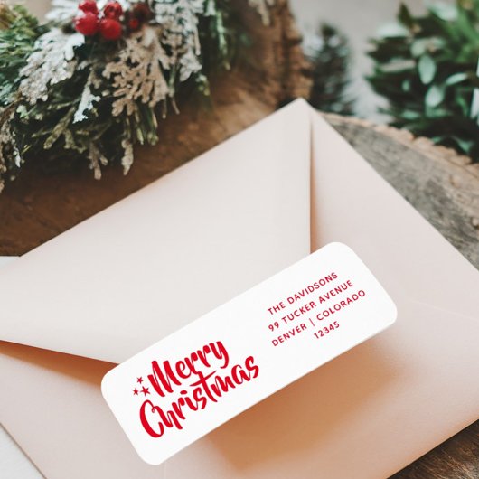 Red Script Schattige Font Vrolijk Kerstfeest Etiket