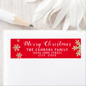 Red Script Snowflakes Merry Kerstadres Etiket (Insitu)