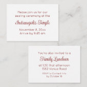 Red Script Temple Sealing & Meal Invitation Informatiekaartje (Voorkant / Achterkant)