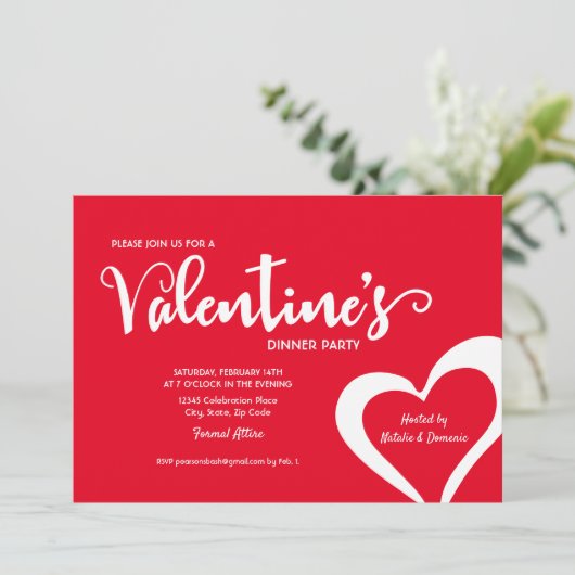 Red Script Valentijn uitnodiging voor een etentje (Staand voorkant)