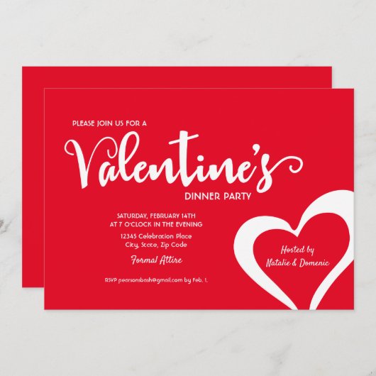 Red Script Valentijn uitnodiging voor een etentje (Voorkant / Achterkant)