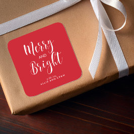 Red Scripted Merry en Bright Vierkante Sticker