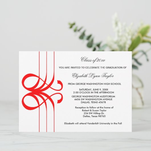 Red Scroll Edge Afstuderen aangekondigd Kaart (Staand voorkant)