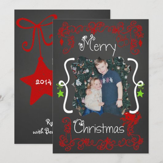 Red Scrolls Gepersonaliseerd Foto Vakantie Kaart (Voorkant / Achterkant)