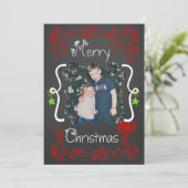 Red Scrolls Gepersonaliseerd Foto Vakantie Kaart (Staand voorkant)