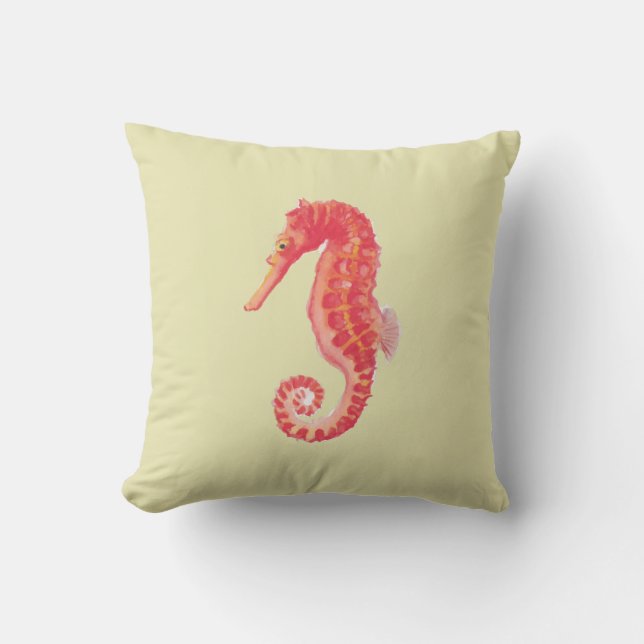 Red Seahorse Beach House Yellow Buitenkussen (Voorkant)