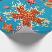 RED SEAHORSE EN SEASTART IN AQUA BLUE Zee Life Cadeaupapier (Hoek)