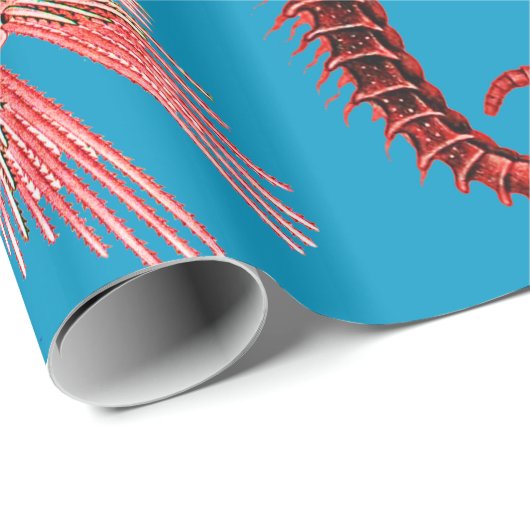 RED SEAHORSE EN SEASTART IN AQUA BLUE Zee Life Cadeaupapier (Rol Hoek)