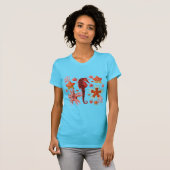 RED SEAHORSE EN SEASTART IN AQUA BLUE Zee Life T-shirt (Voorkant volledig)