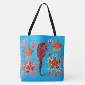 RED SEAHORSE EN SEASTART IN AQUA BLUE Zee Life Tote Bag (Voorkant)