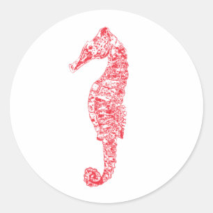 Red Seahorse Illustratie Minimalistische Oceaan-Th Ronde Sticker