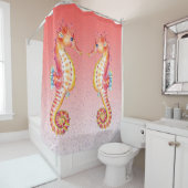 Red Seahorse Red Bubbles Douchegordijn (In situ)