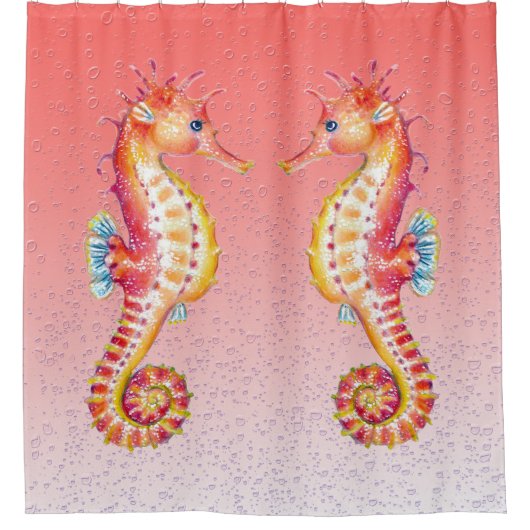 Red Seahorse Red Bubbles Douchegordijn (Voorkant)