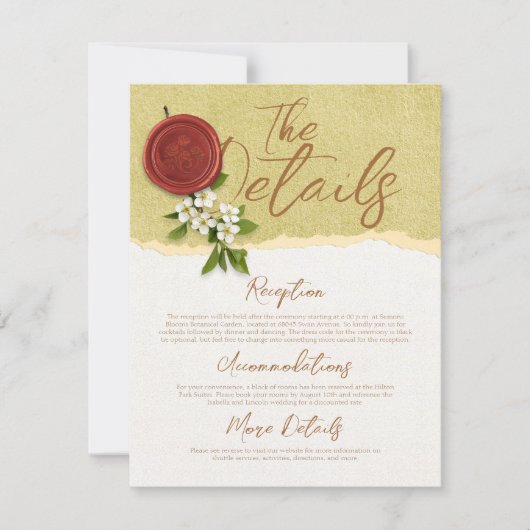Red Seal Wedding Details Card Kaart (Voorkant)