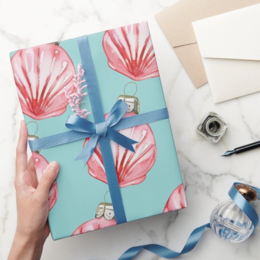 Red Seashell Ornament Pattern Cadeaupapier (Geschenken)