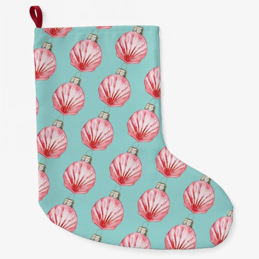 Red Seashell Ornament Pattern Grote Kerstsok (Voorkant)