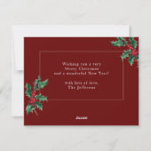 Red Season's Greetings met kerstfoto op maat Feestdagenkaart (Achterkant)