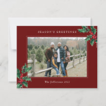 Red Season's Greetings met kerstfoto op maat