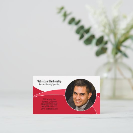 Red Security Professional Custom Photo QR Code Visitekaartje (Staand voorkant)