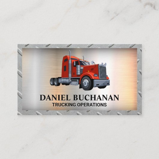 Red Semi Truck | Metalen achtergrond Visitekaartje (Voorkant)