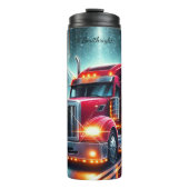 Red Semi Truck Mountain Night Thermosbeker (Voorkant)