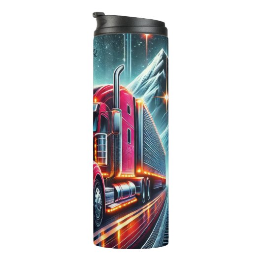 Red Semi Truck Mountain Night Thermosbeker (Geroteerd rechts)