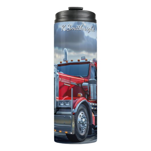 Red Semi Truck Mountainous Road Thermosbeker (Voorkant)