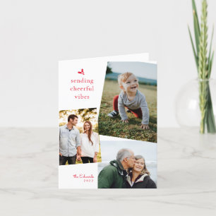Red Sending Cheerful Vibes Three Photo Folted Kaar Feestdagen Kaart