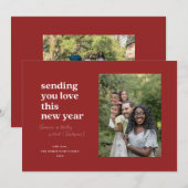 Red Sending You Love voor dit nieuwe jaar Feestdagenkaart (Voorkant / Achterkant)