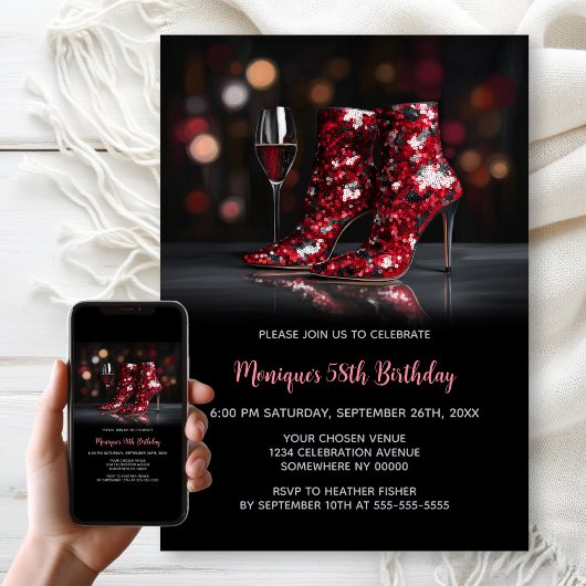 Red Sequin Boots Any Age Birthday Party Kaart