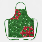 Red Sequin-look Snowflake kerst Schort (Voorkant)