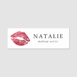 Red Sequins Glitter Lips Makeup Artist Naamplaatje