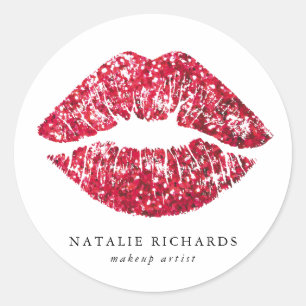 Red Sequins Glitter Lips Makeup Artist Ronde Sticker
