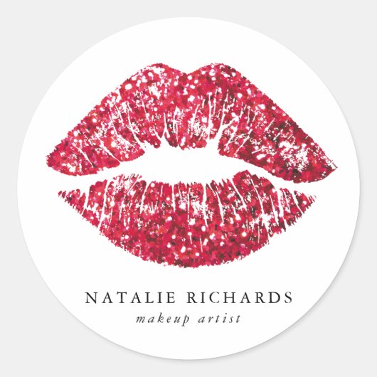 Red Sequins Glitter Lips Makeup Artist Ronde Sticker (Voorkant)
