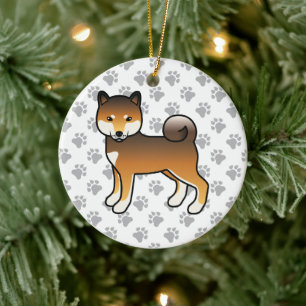 Red Sesame Shiba Inu Cartoon Dog Illustratie Keramisch Ornament
