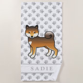 Red Sesame Shiba Inu Cartoon Dog & Name Strandlaken (Voorkant)
