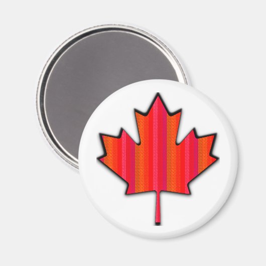 Red Shades Striped Canada Maple Leaf Texture Kijk  Magneet (Voorkant / Achterkant)