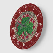 Red Shamrock & Celtic Knots Roman Numerals Clock Grote Klok (Hoek)