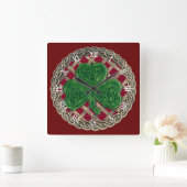 Red Shamrock & Celtic Knots Roman Numerals Clock Vierkante Klok (Huis)