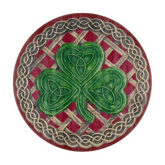 Red Shamrock on Celtic Knoins Cutting Board Snijplank (Voorkant)