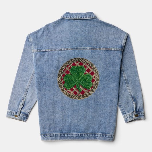 Red Shamrock on Celtic Knots Denim Jacket (Achterkant)