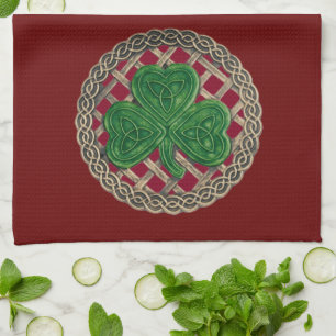 Red Shamrock on Celtic Knots Kitchen Towel Theedoek