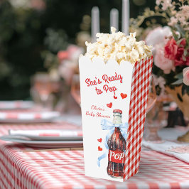 Red She's Ready to Pop Baby Shower Pop Corn Bedankdoosjes