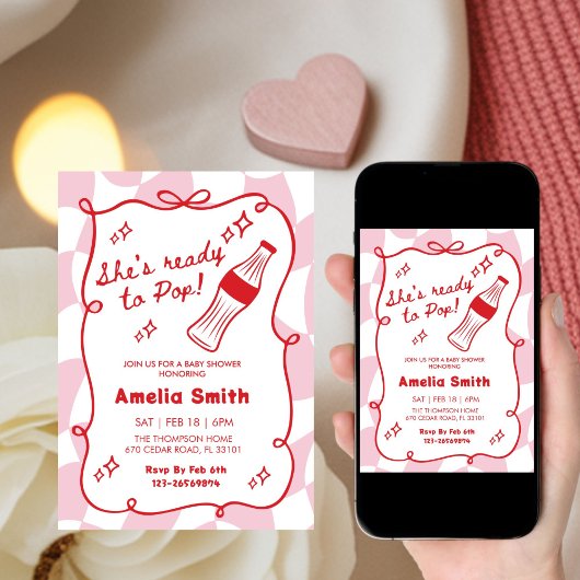 Red She's Ready to Pop cola Soda Baby shower  Kaart