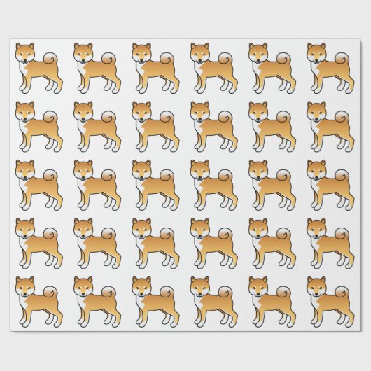 Red Shiba Inu Cute Cartoon Dog Patroon Cadeaupapier (Vlak)