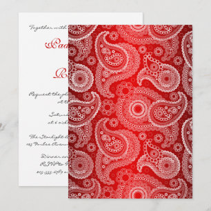 Red Shimmer Satin & Paisley Wedding Invitation Kaart